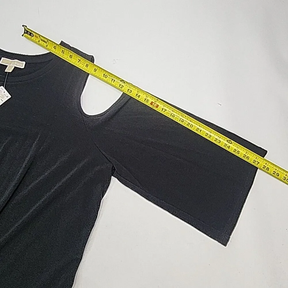 Michael Kors Shirt Knit Women Plus Sz 3X Black Cold Shoulder Top Terry NEW